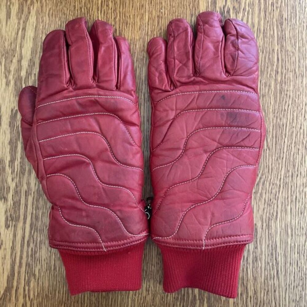 Vintage Grandoe Red Leather Ski Gloves Snowboarding Winter Ladies‎ *READ*